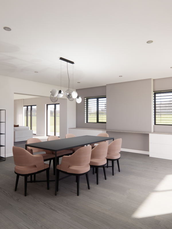 Rendering plans 3D image interior design modern interior pink dining room Rendus plans 3D image intérieur rose moderne salle à manger